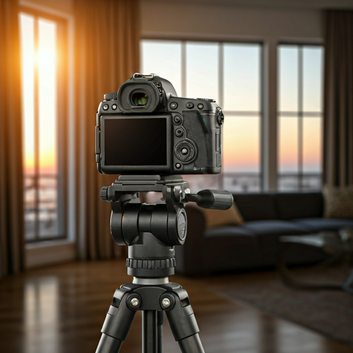 Professional photographer capturing interior with specialized equipment