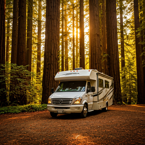 Luxury RV exterior parked against an expansive open landscape backdrop