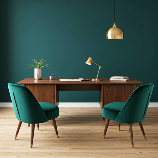 Mid-century executive study staged with vintage-inspired furniture